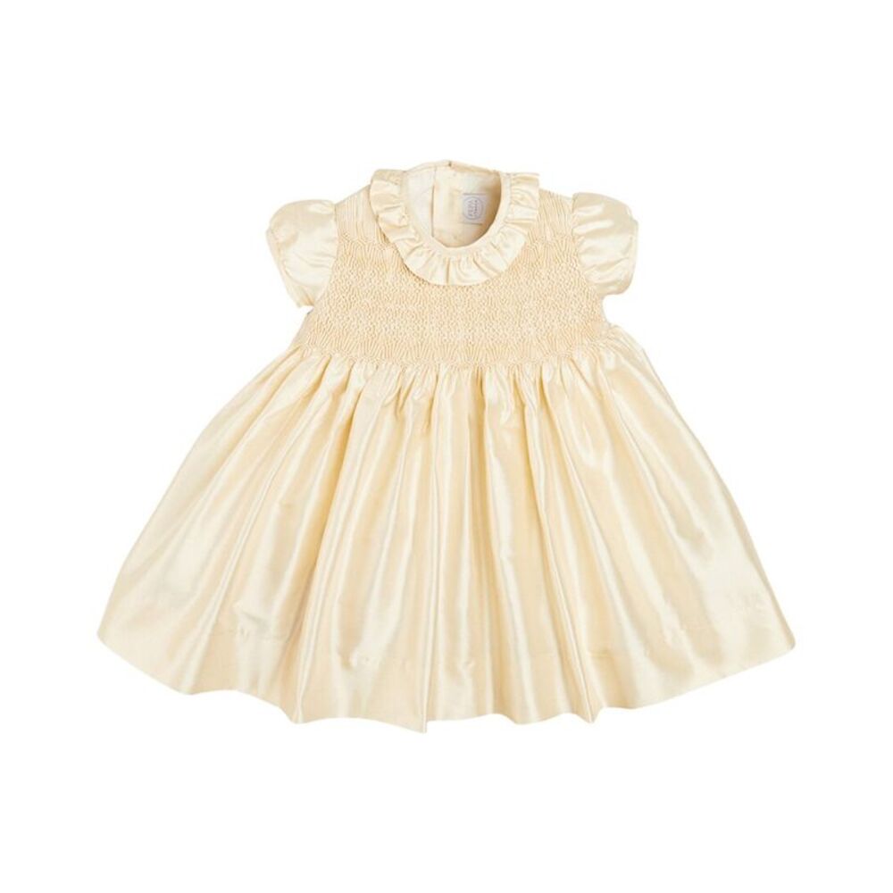 Pepa London Girls  Silk Hand-Smocked Celebration Dress, Beige